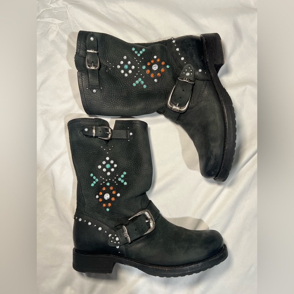 Frye Veronica Studded Stone Motorcycle Boots | 6